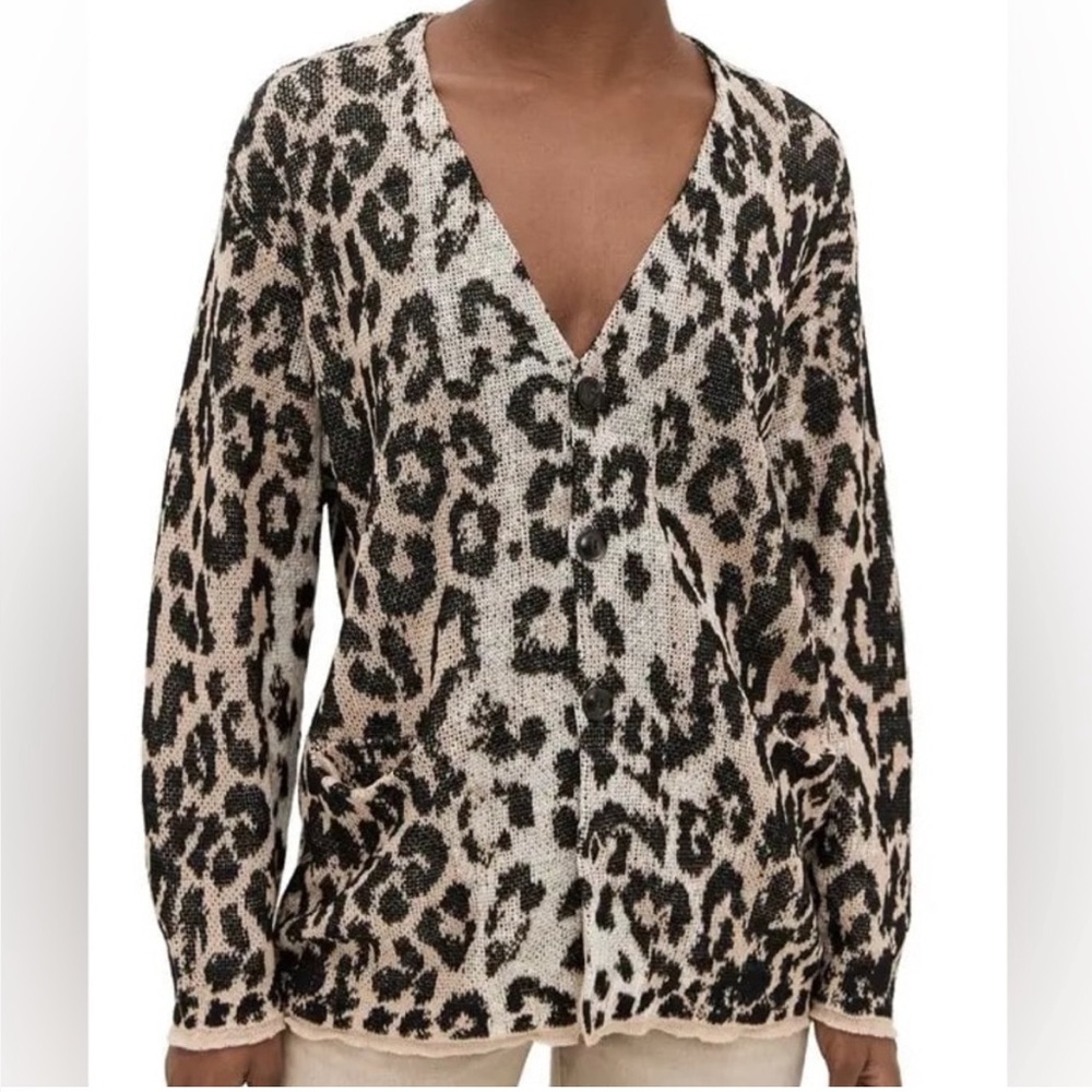 R13 linen Japanese fabric Leopard Knit boyfriend Cardigan small women’s designer